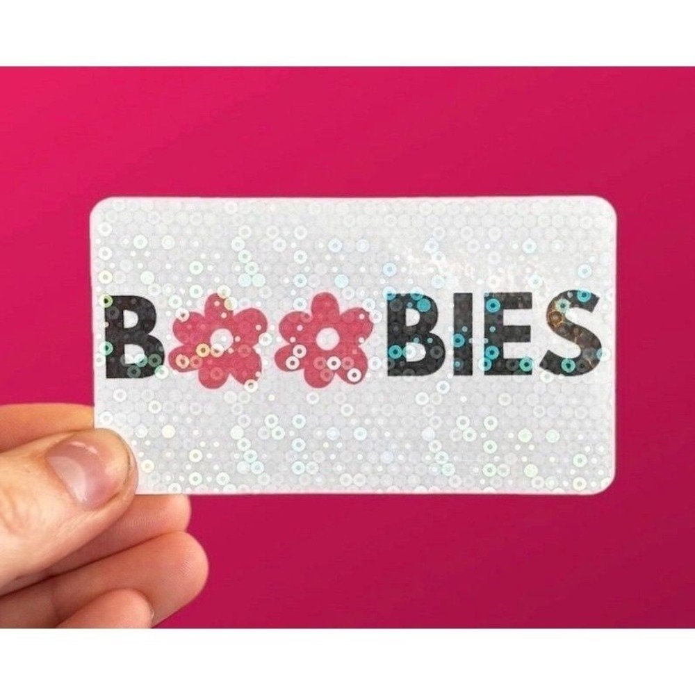 Holographic Boobies Sticker Pink Flower Glitter Decal Funny Novelty Accessory